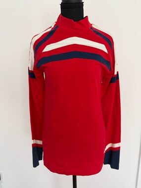 Perfect Moment Red Long Sleeve Top with Navy and White Stripes